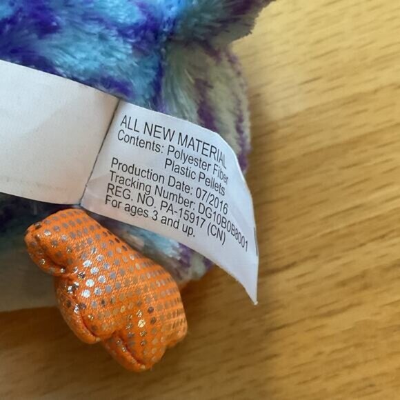 Adorable Plush Owl Stuffed Animal Toy For Kids Blue & Purple With Orange Feet - Picture 6 of 6